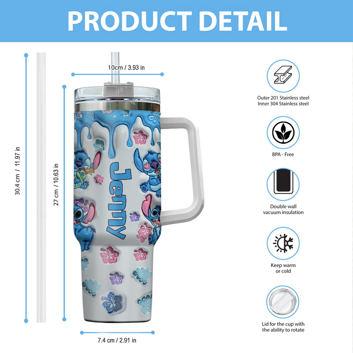 Personalized Ohana Tumbler with Handle Custom Name Gift for Family
