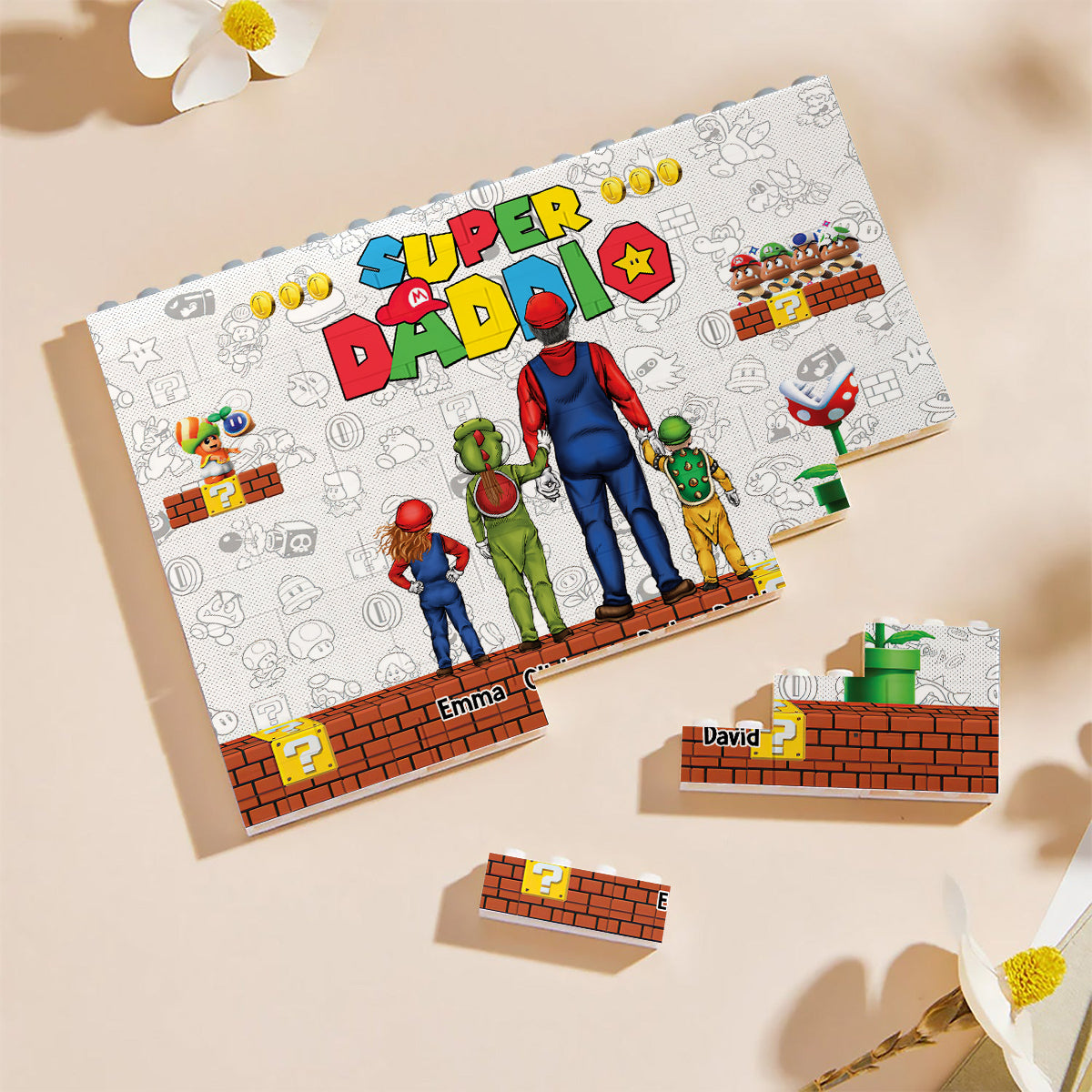 Personalized Super Dad Building Brick Custom Name Gift for Father's Day