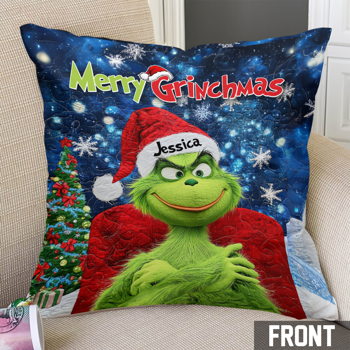 Personalized Merry Grinchmas Throw Pillow Custom Gift for Christmas