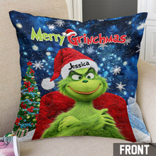 Load image into Gallery viewer, Personalized Merry Grinchmas Throw Pillow Custom Gift for Christmas
