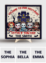 Load image into Gallery viewer, Personalized 2 Layered Wood Sign with Custom Name for Halloween Decor
