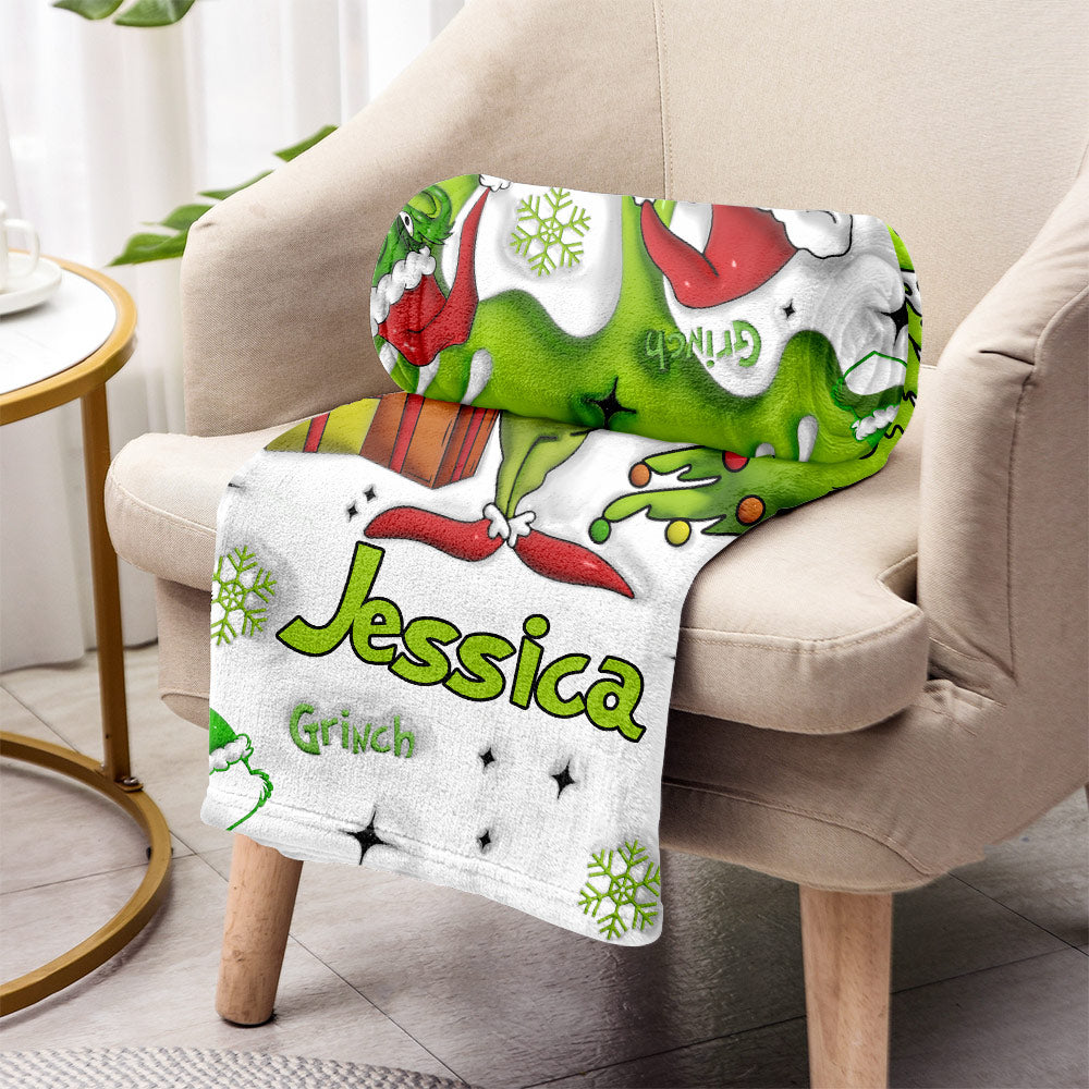 Personalized Grinchmas Blanket Soft Flannel Gift for Christmas