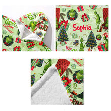 Load image into Gallery viewer, Personalized How the Grinch Stole Christmas Blanket Hoodie for Kids
