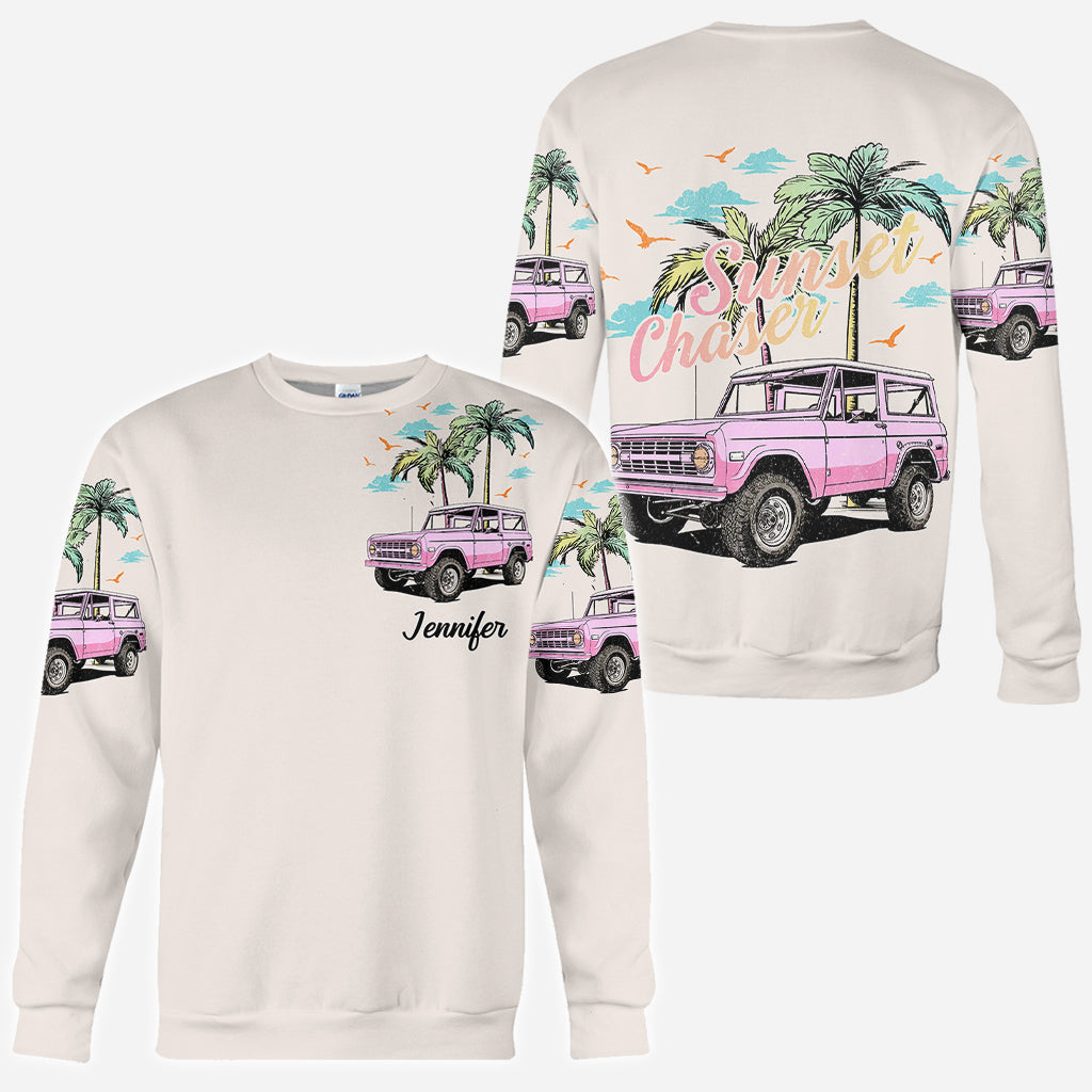 Personalized Sunset Chaser All Over Shirt with Custom Name for Beach Lovers