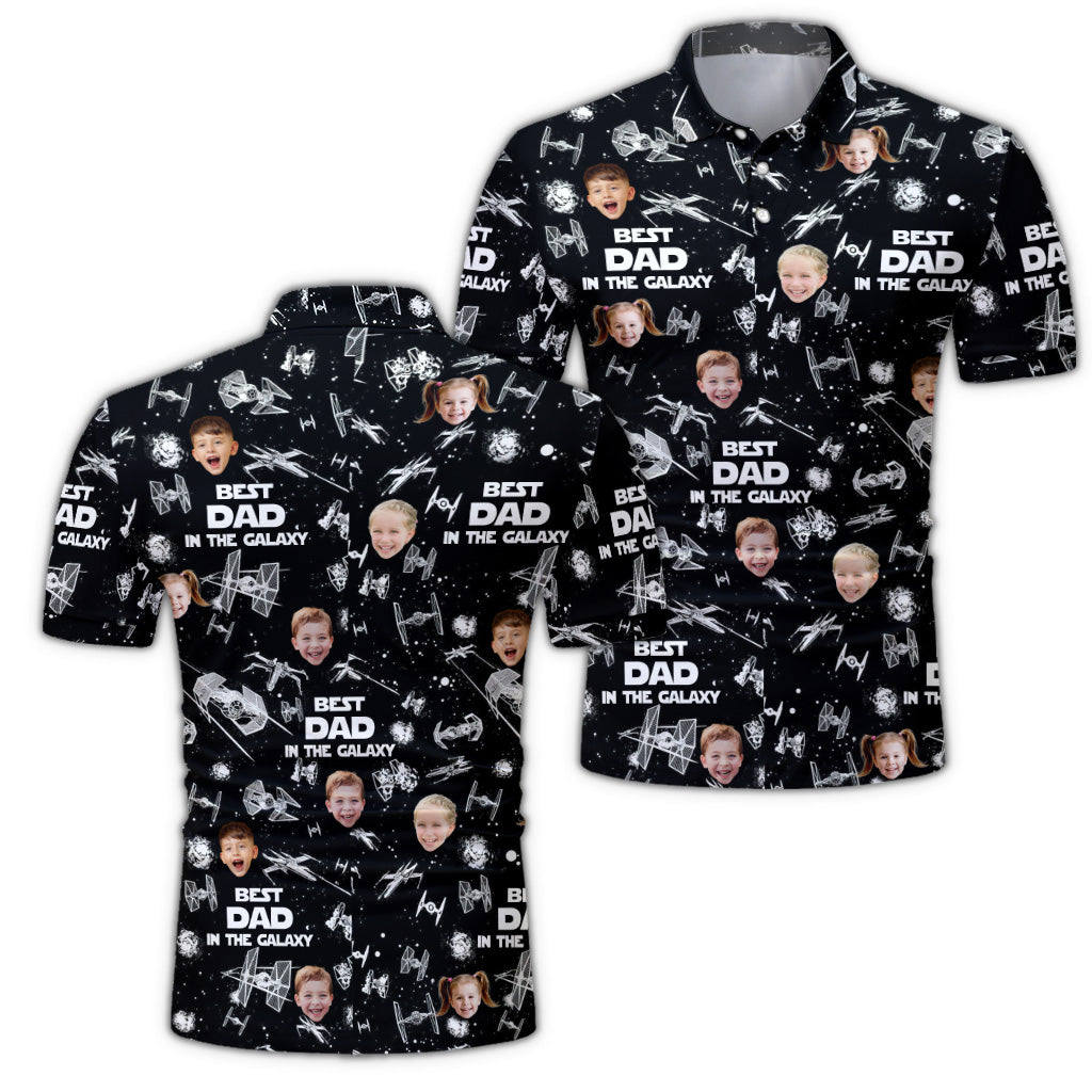 Personalized Space-Themed Polo Shirt for Dad with Custom Photo