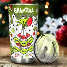 Load image into Gallery viewer, Personalized Christmas Tumbler with Green Snowflakes for Grandma
