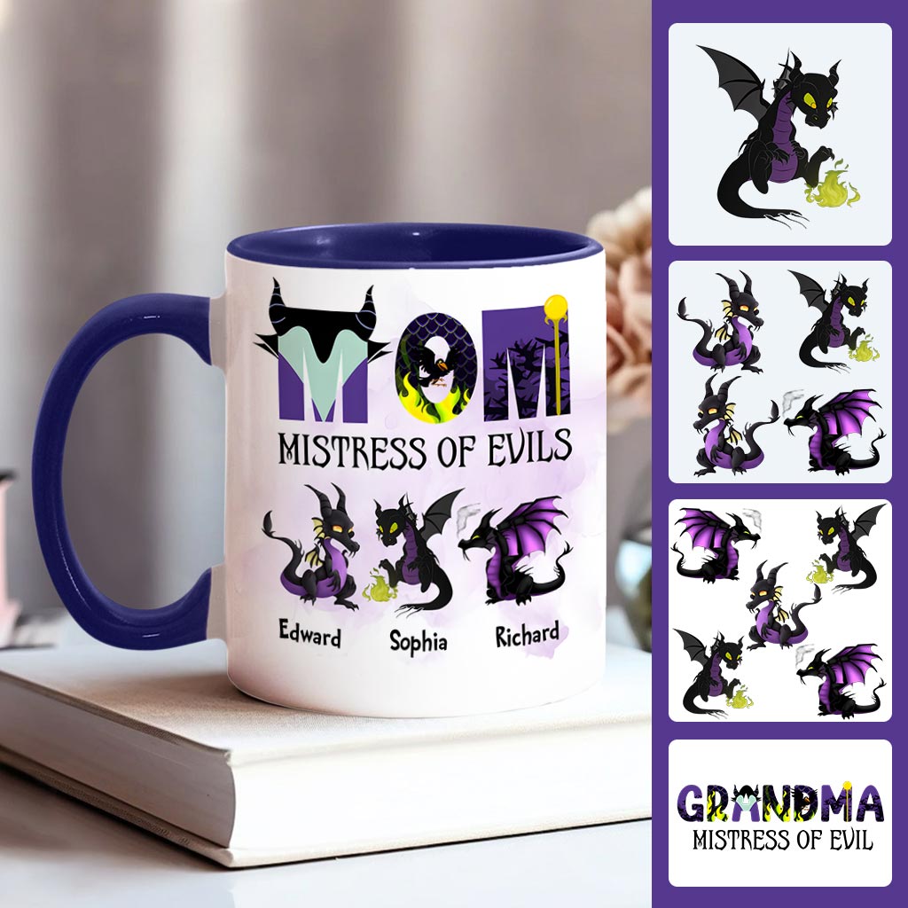 Personalized Two-Tone Accent Mug with 'Mistress of Evils' Design for Mom