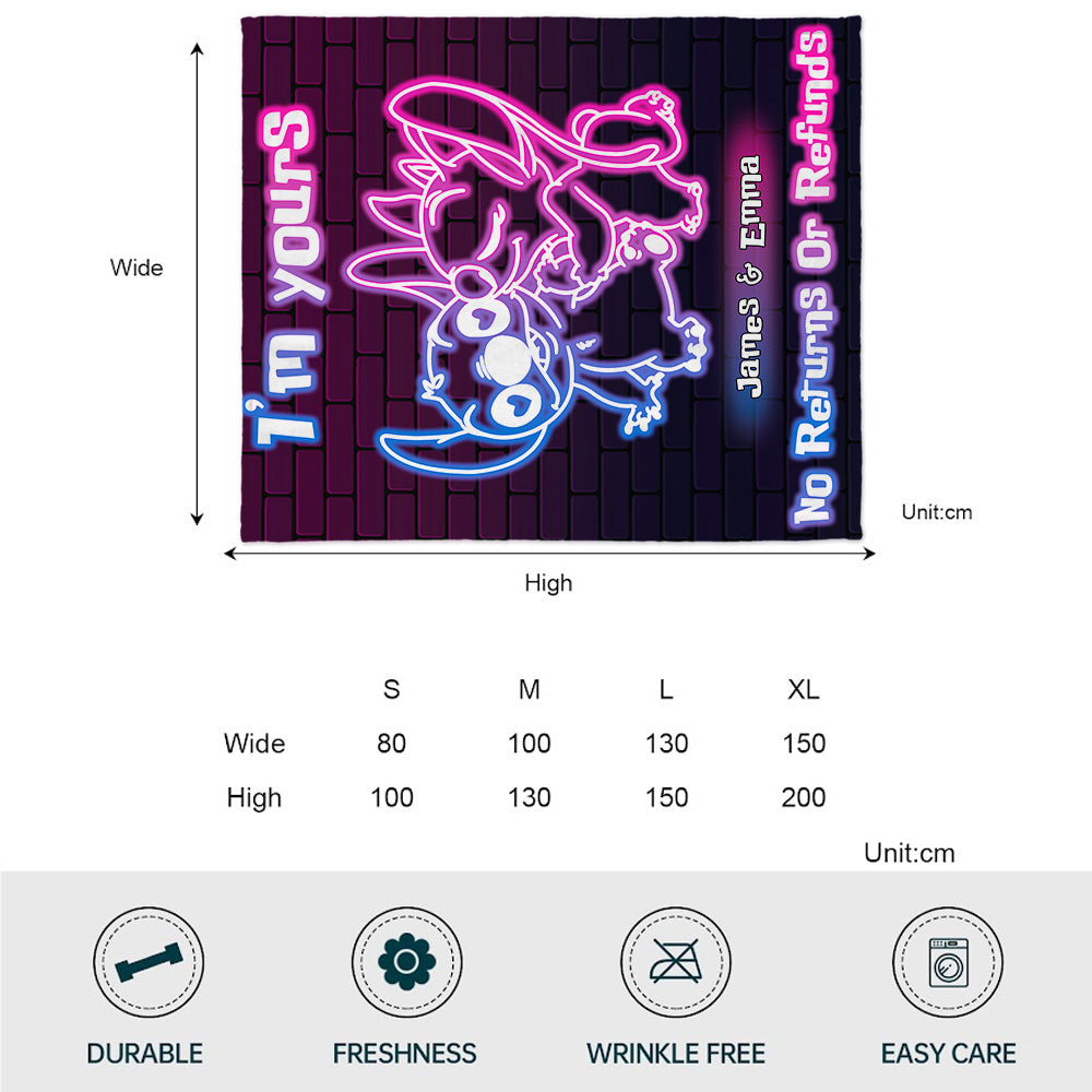 Personalized Neon Effect Ohana Blanket Custom Names Gift for Couples