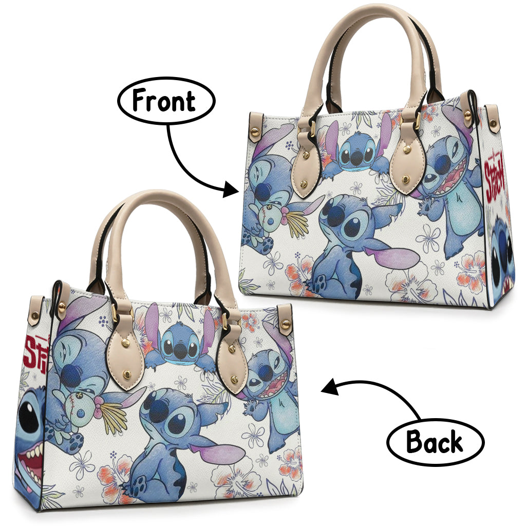 Personalized Leather Handbag Ohana Stitch Design Gift for Women