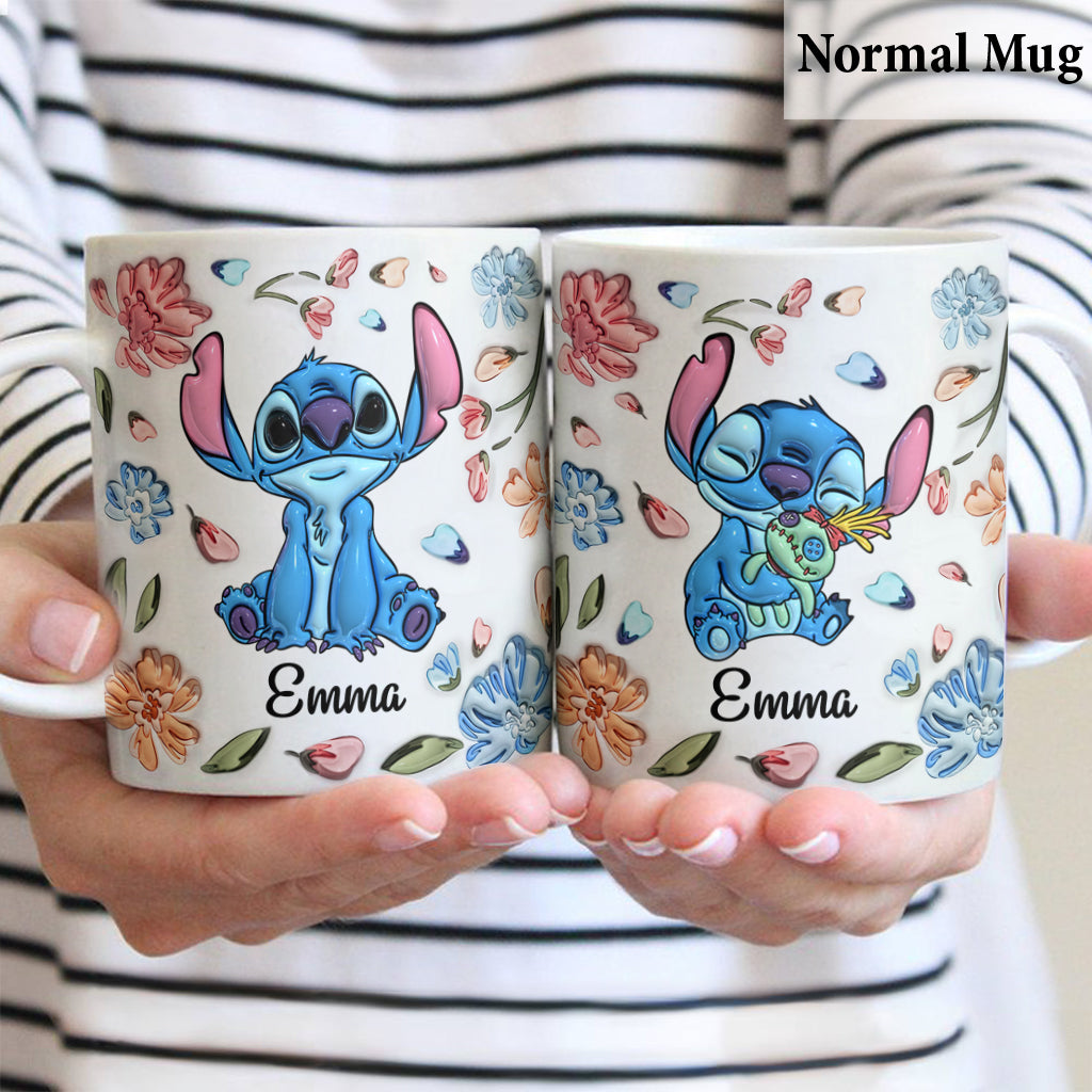 Personalized Floral Mug with Stitch Design Gift for Mom
