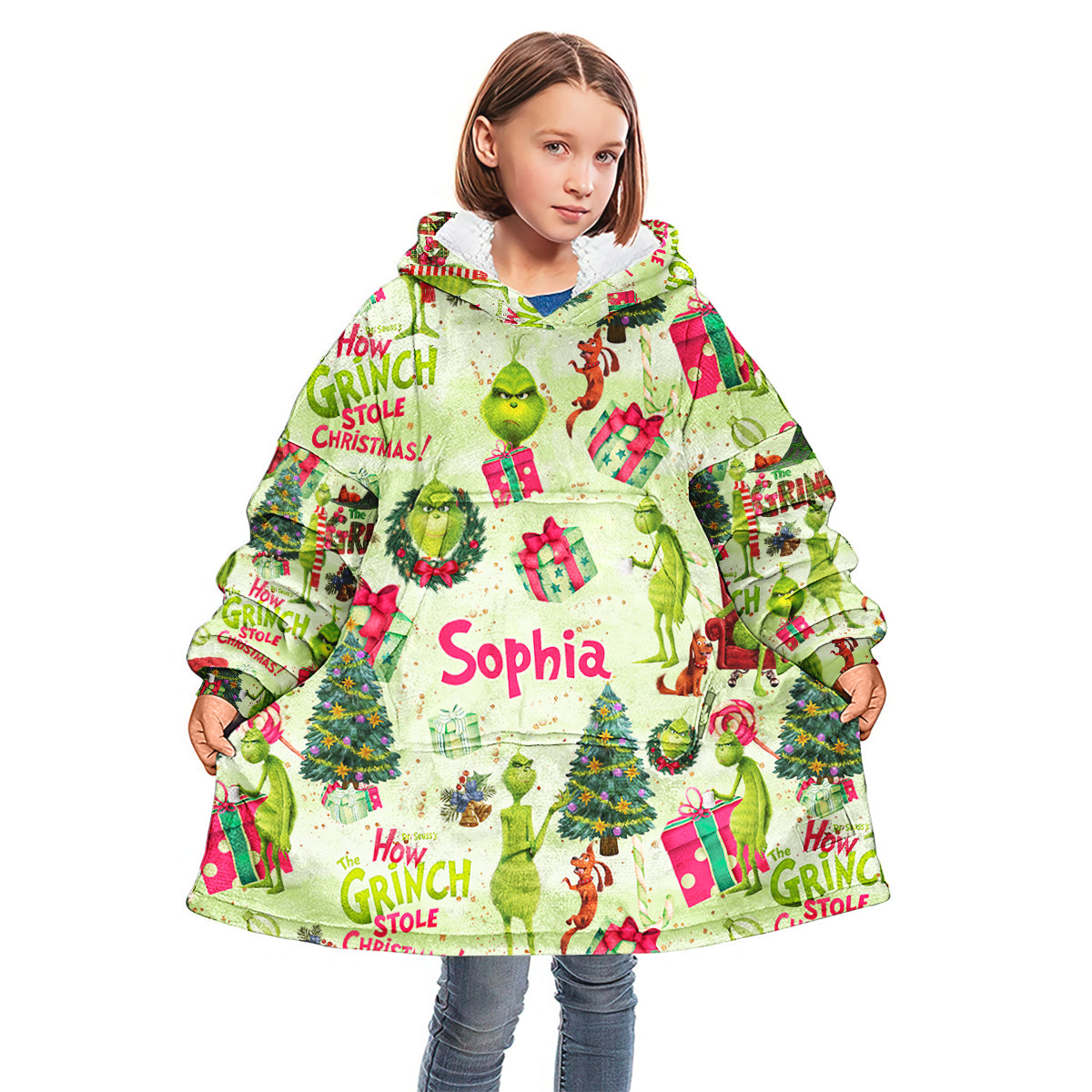Personalized How the Grinch Stole Christmas Blanket Hoodie for Kids