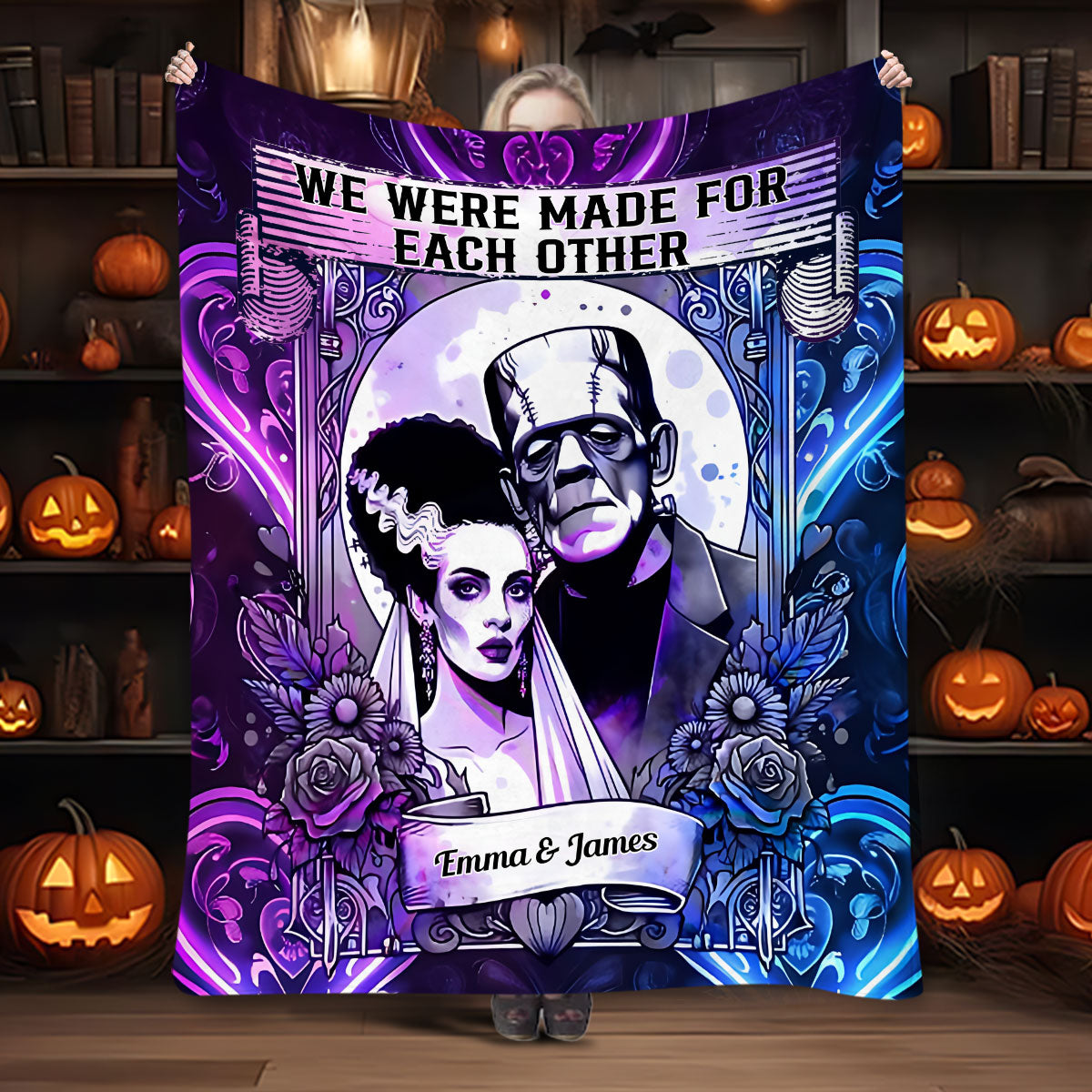 Personalized Halloween Couple Blanket Custom Names Gift