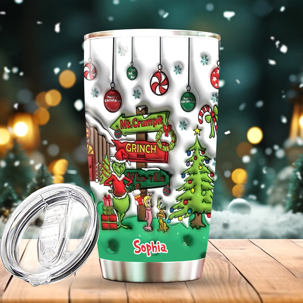 Personalized Grinch Christmas Tumbler Custom Name Gift