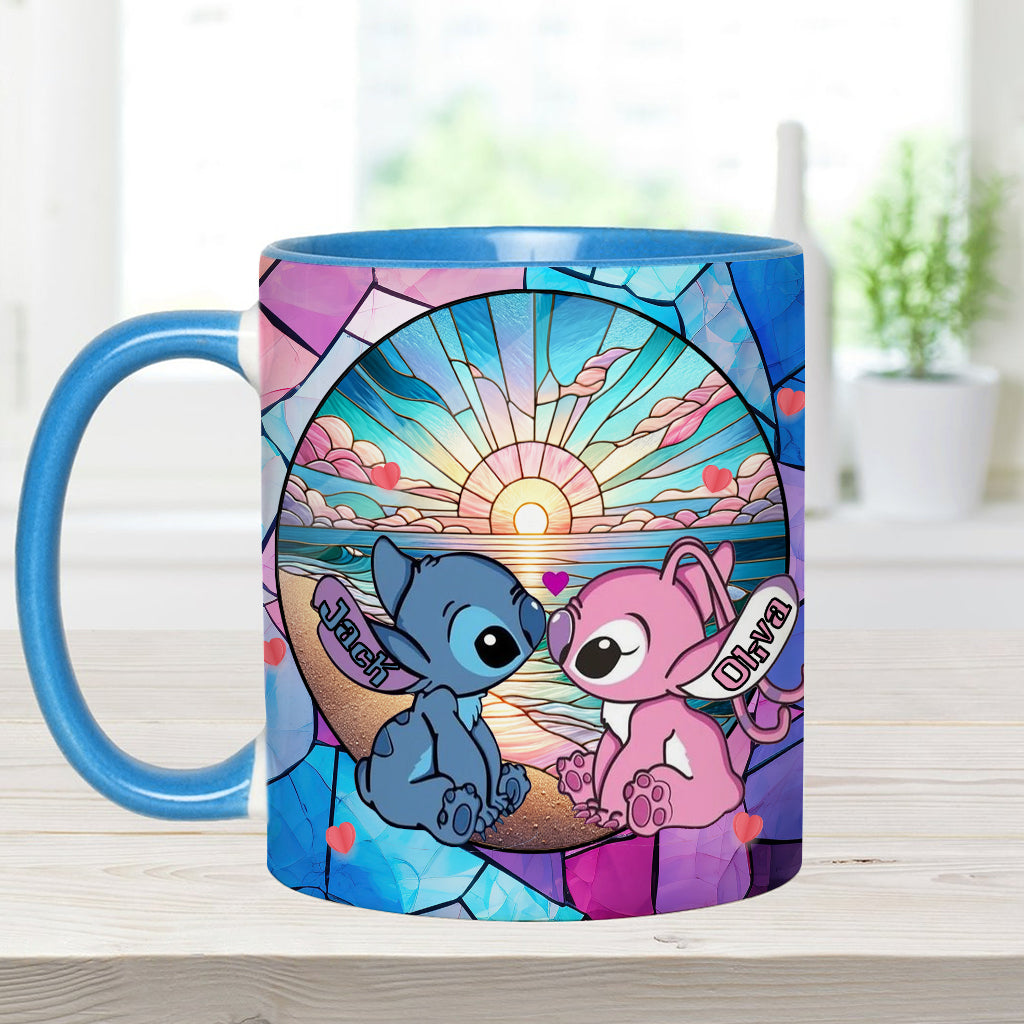 Personalized Ohana Accent Mug with Sunrise Beach Design Gift for Couples