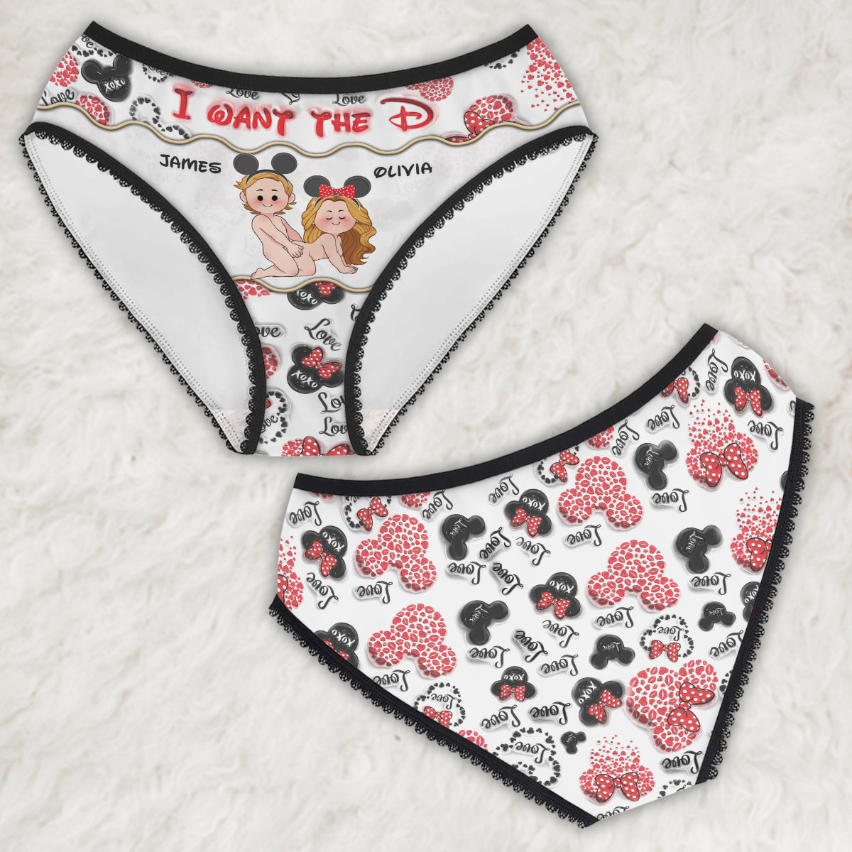 Personalized Lace Border Women's Briefs Custom Name Gift for Her