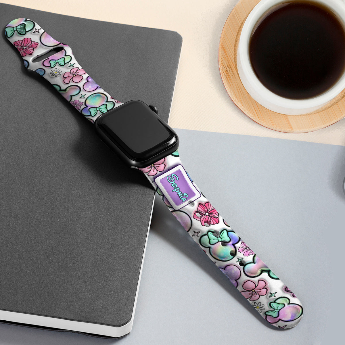 Personalized Puffy Mouse Ears Apple Watch Band Custom Name Gift for Kids