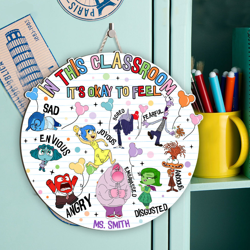 Personalized Classroom Feelings Wood Sign Custom Name Gift