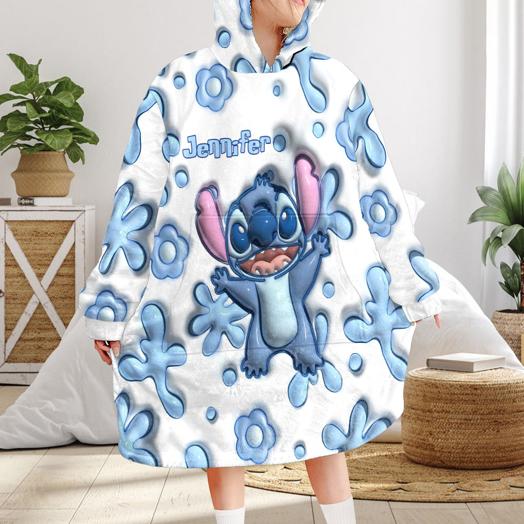 Personalized Blanket Hoodie with Custom Name and Stitch Design