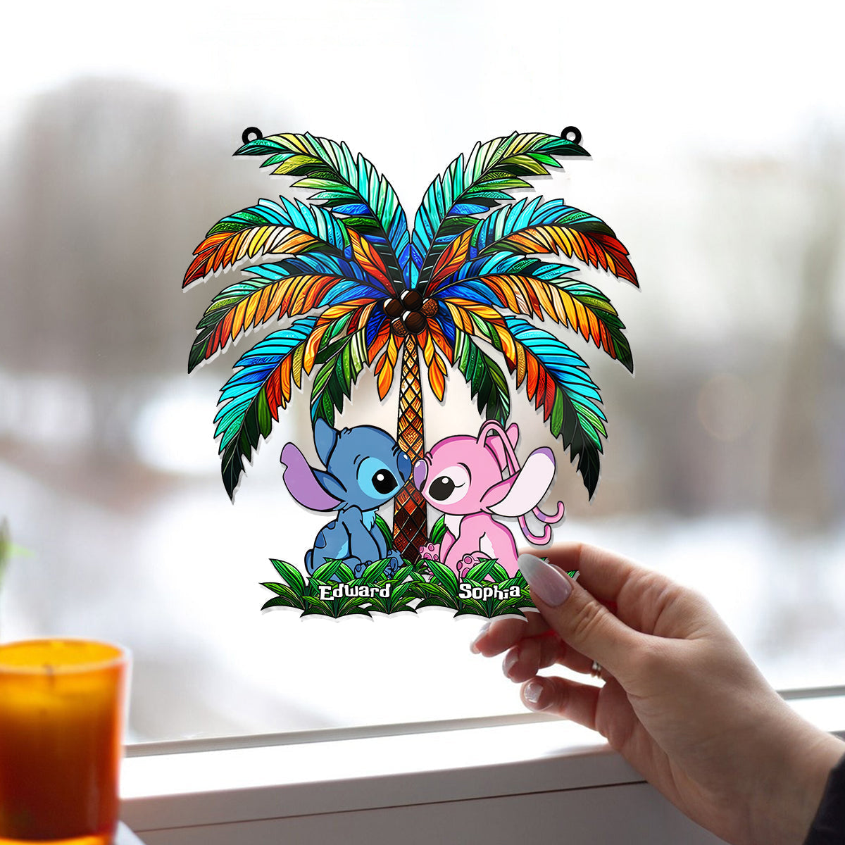 Personalized Ohana Suncatcher Ornament for Couples | Romantic Decor