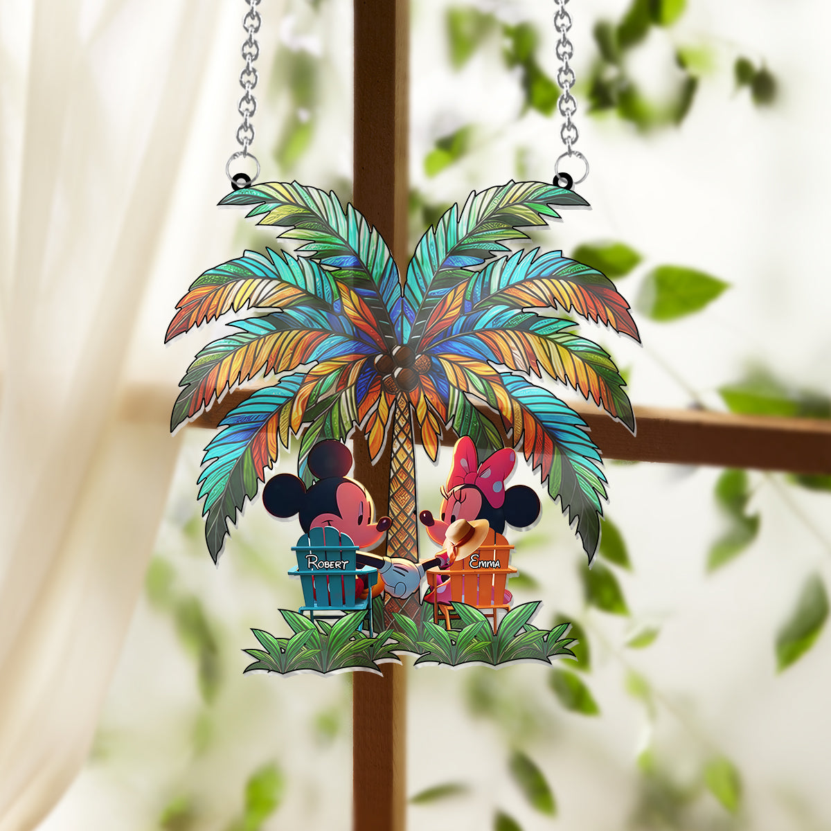 Personalized Palm Tree Suncatcher Ornament Custom Gift for Couple