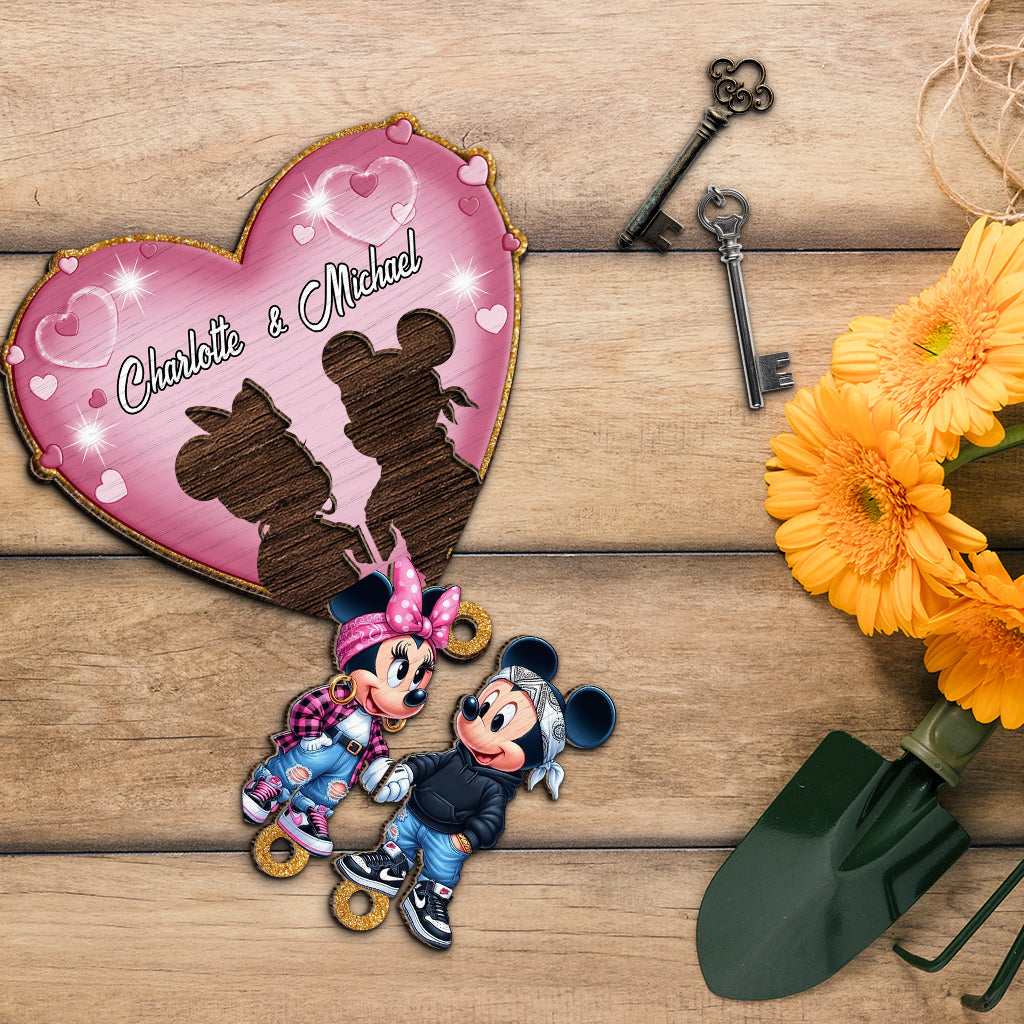 Personalized Wood Key Holder with Heart Design for Couples