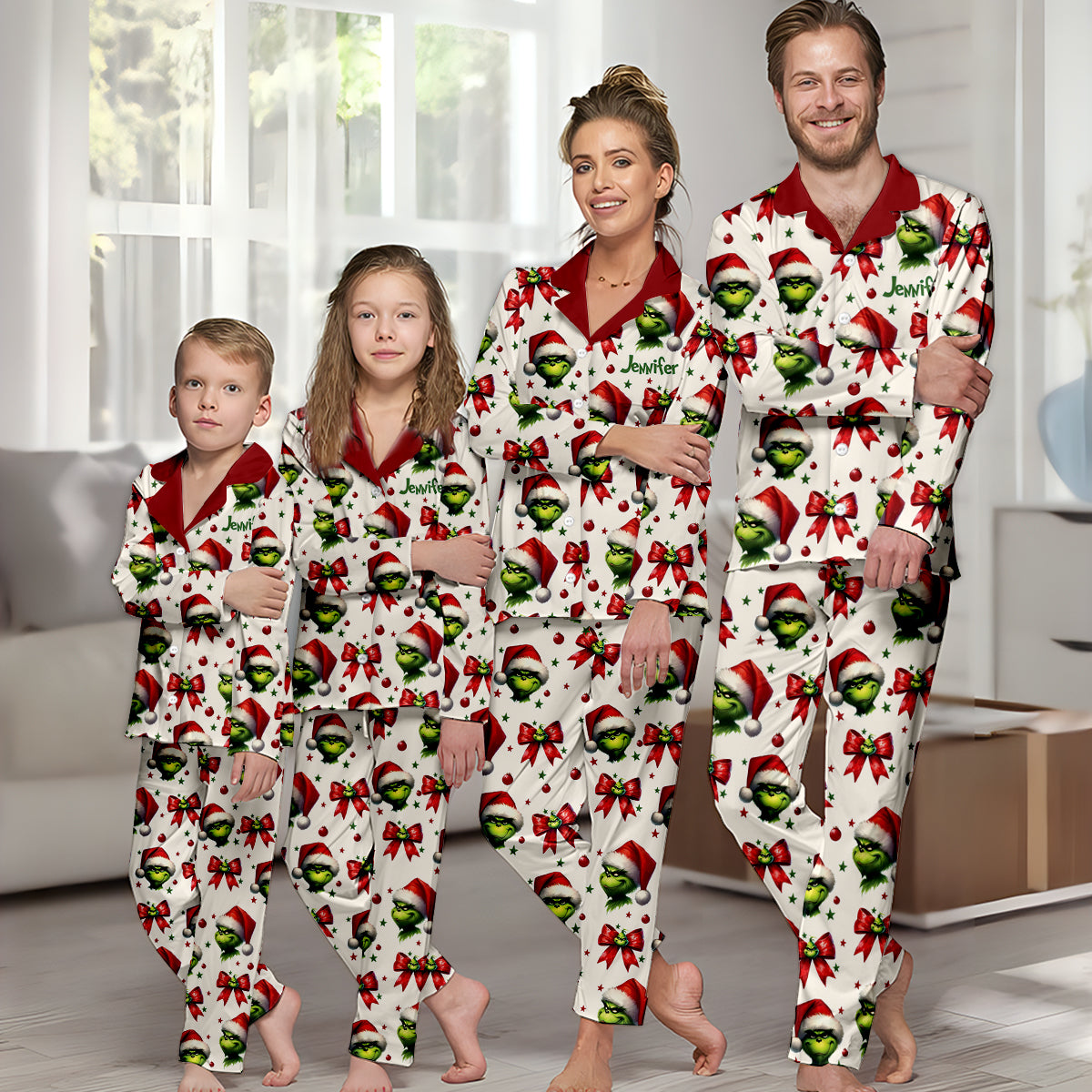 Personalized Grinchmas Button Down Pajamas for Christmas