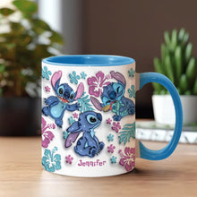 Load image into Gallery viewer, Personalized Accent Mug with Blue Rim Cute Character Design Gift for Mom
