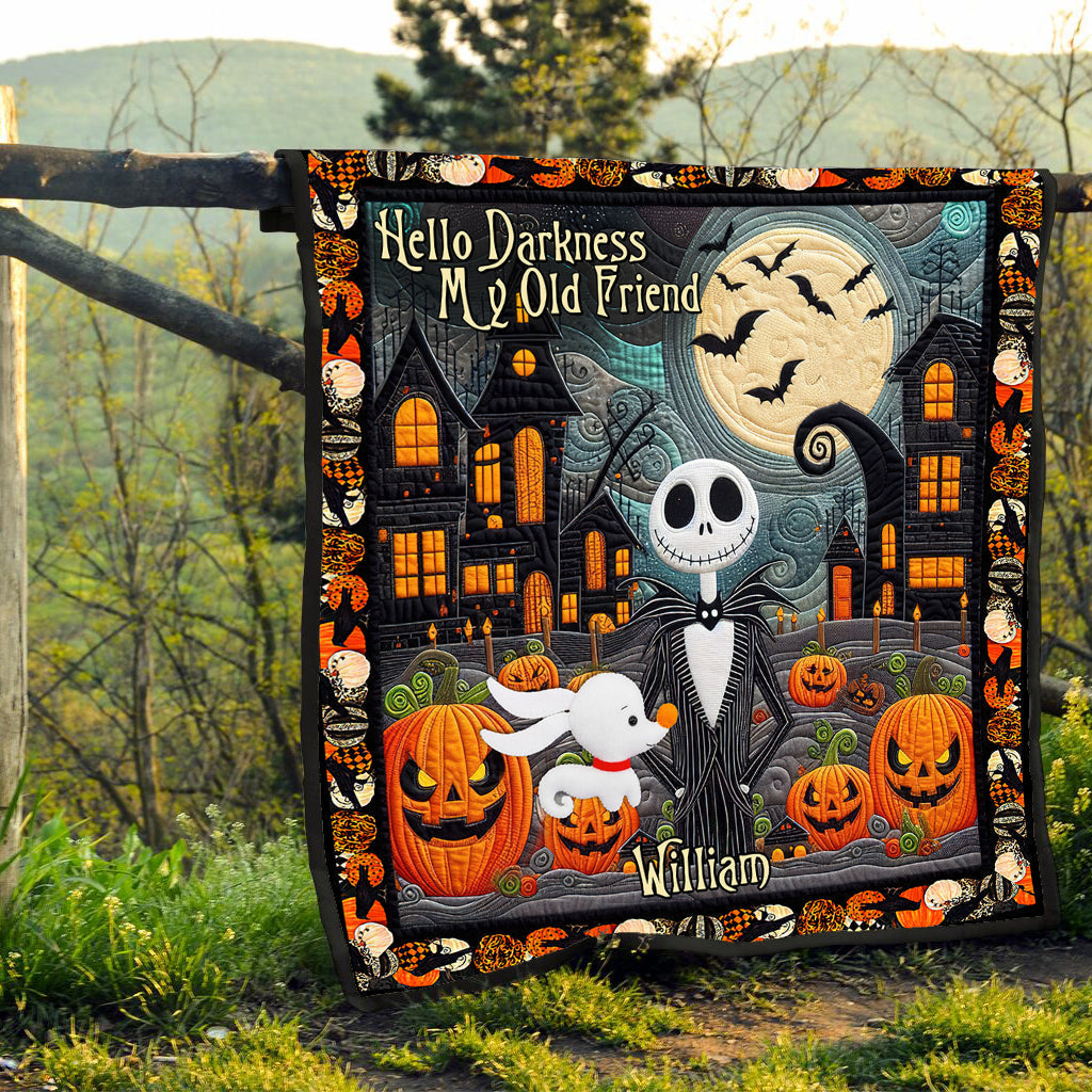 Personalized Halloween Quilt Hello Darkness My Old Friend Gift