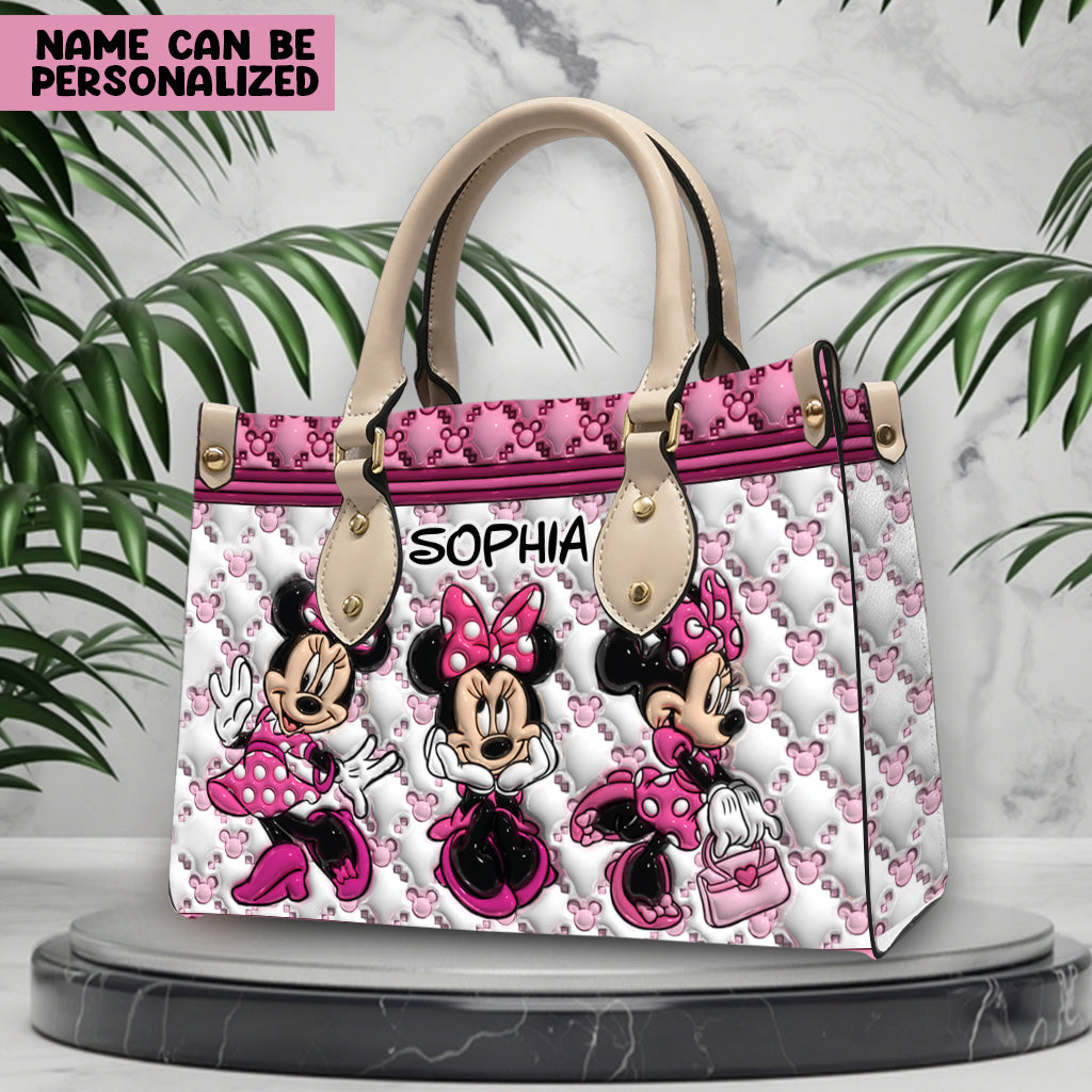 Personalized Pink Leather Handbag with Name - Cute Gift for Mom