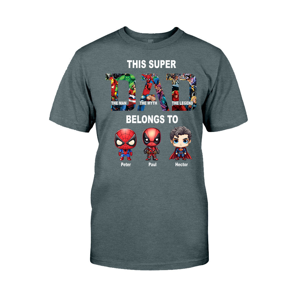 Personalized Super Dad T-shirt Custom Names Gift for Father's Day