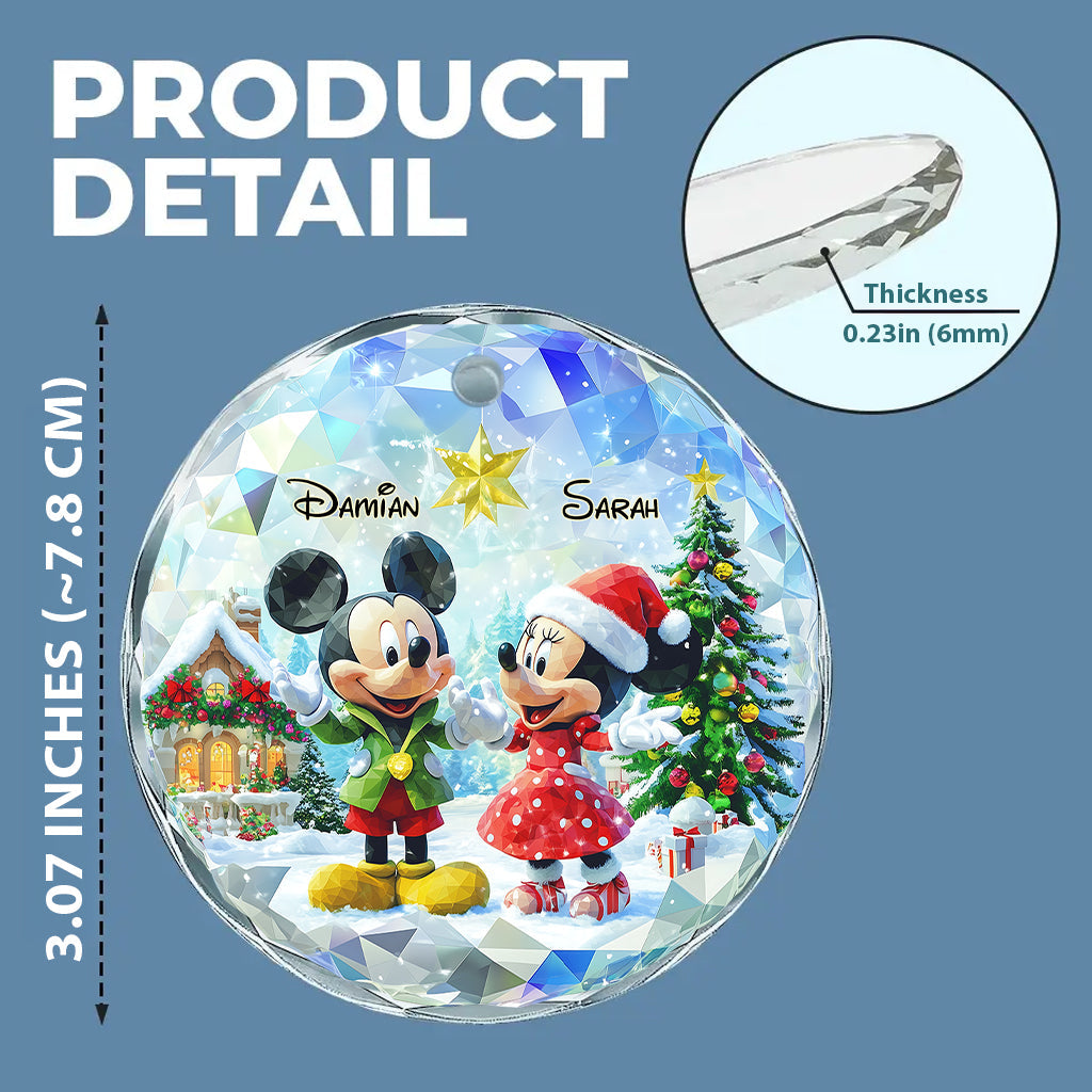 Personalized Round Glass Christmas Ornament with Couple Design