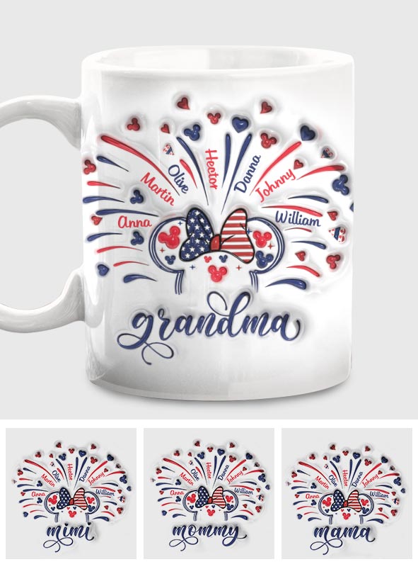 Personalized Firework Mouse Mug Custom Family Names Gift for Grandma