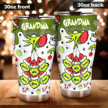 Load image into Gallery viewer, Personalized Christmas Tumbler with Green Snowflakes for Grandma
