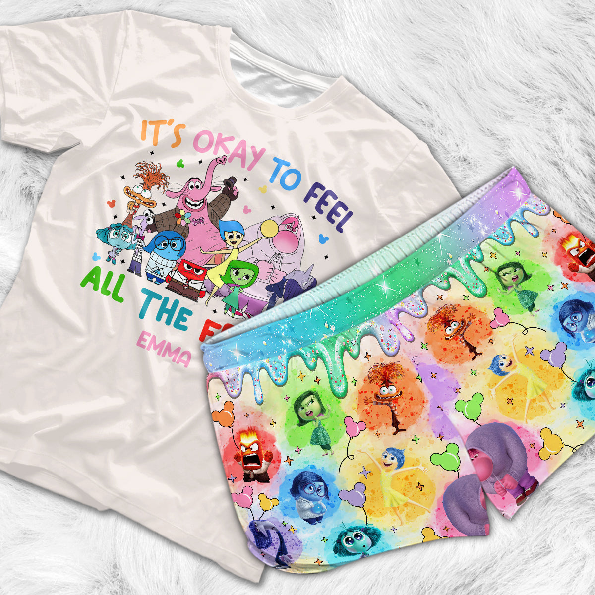 Personalized All Over Shirt & Shorts Set for Women - Colorful Feelings Gift