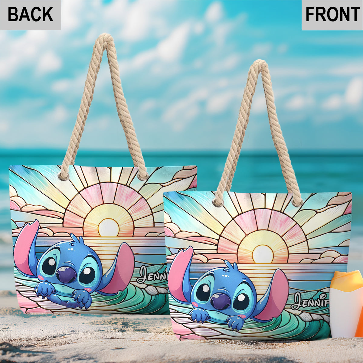 Personalized Canvas Beach Bag Custom Name with Rope Handles