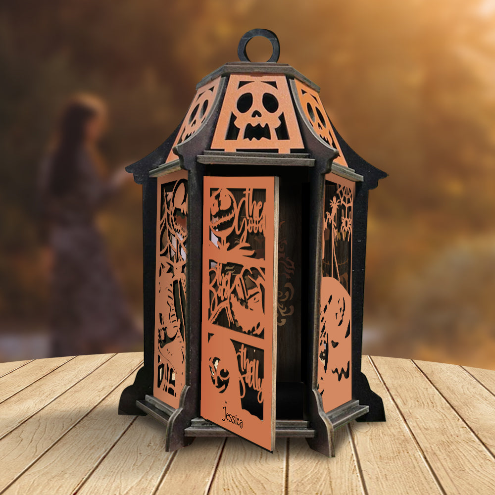 Personalized Wooden Laser Cut Lantern Halloween Decor Gift