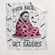 Load image into Gallery viewer, Personalized Halloween Blanket Even Baddies Get Saddies Gift
