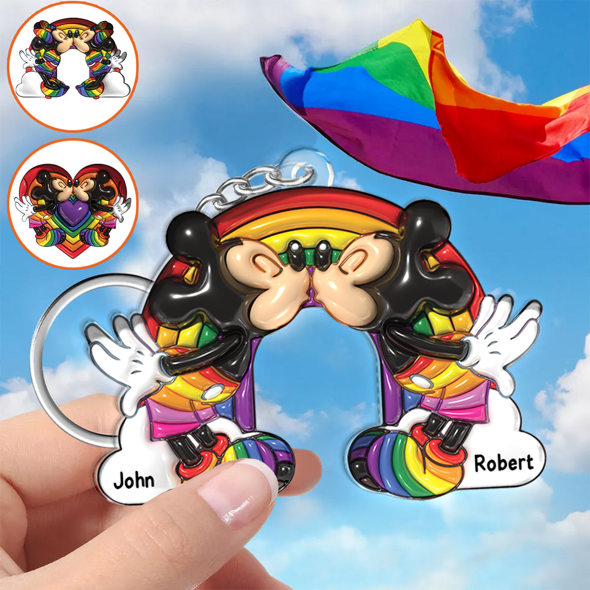 Personalized LGBT Support Keychain Custom Names for Couples