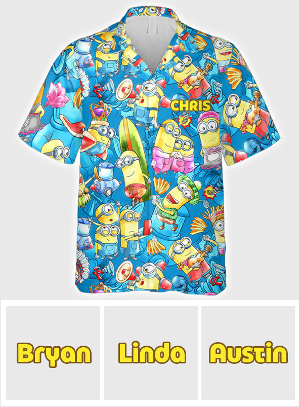 Personalized Hawaiian Shirt with Fun Yellow Monsters, Summer Gift for Family