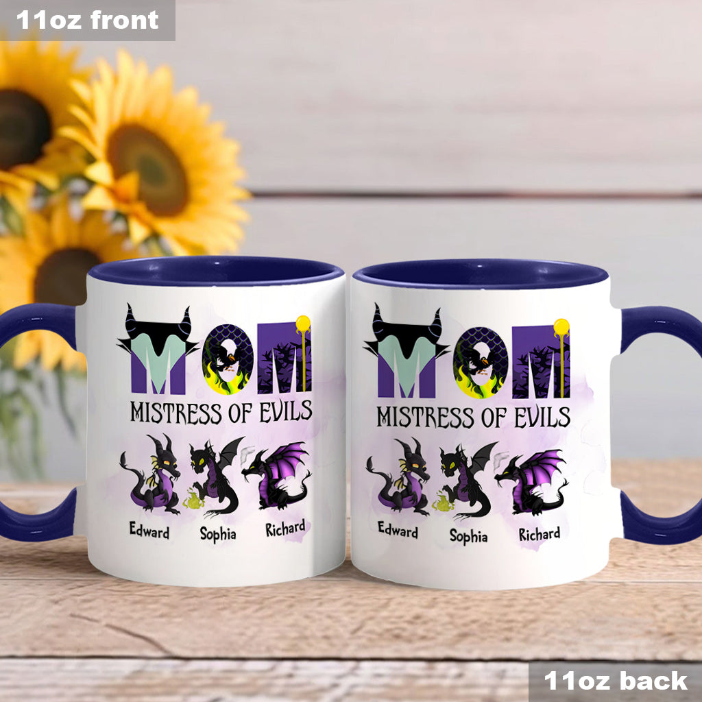 Personalized Two-Tone Accent Mug with 'Mistress of Evils' Design for Mom