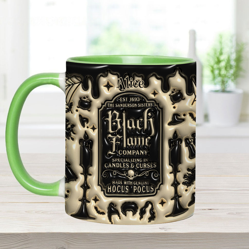 Personalized Black Flame Company Accent Mug Custom Name Halloween Gift