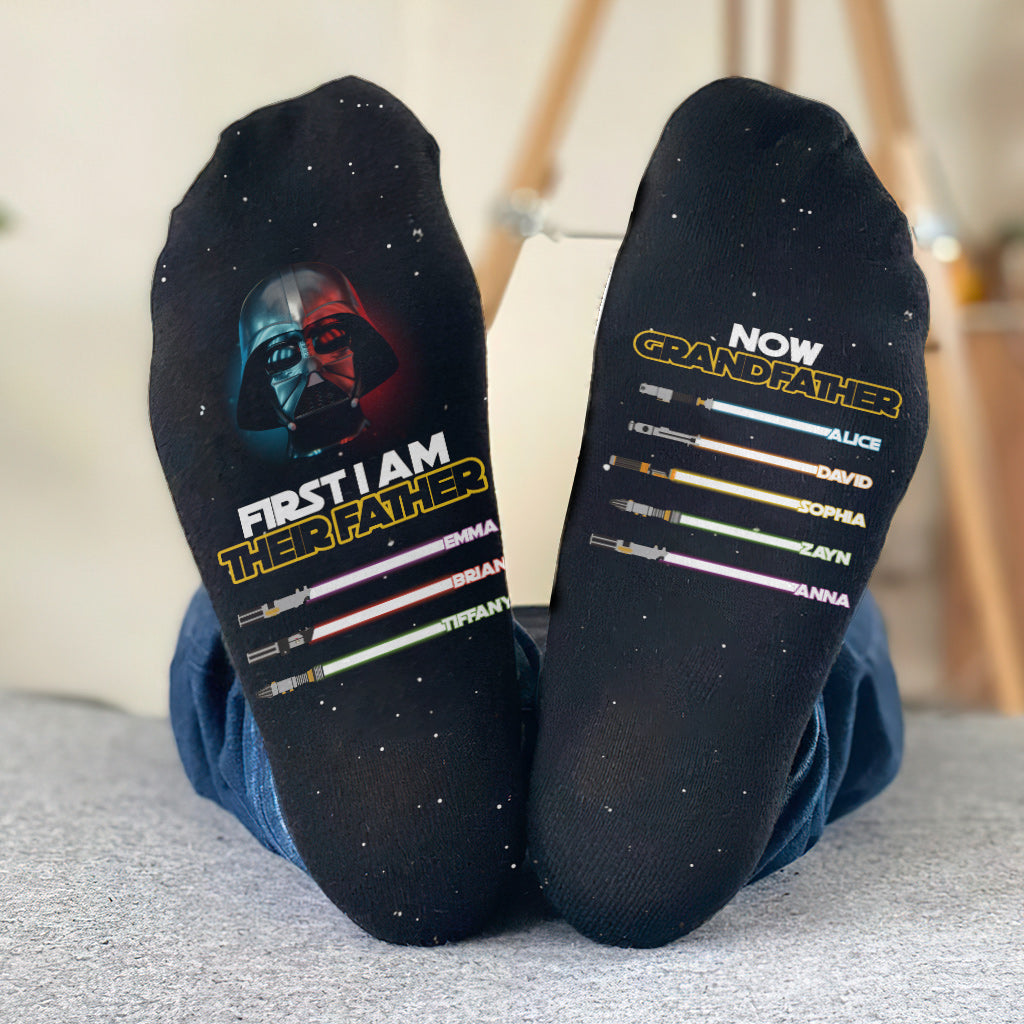 Personalized Grandfather Socks with Custom Names Star Wars Gift