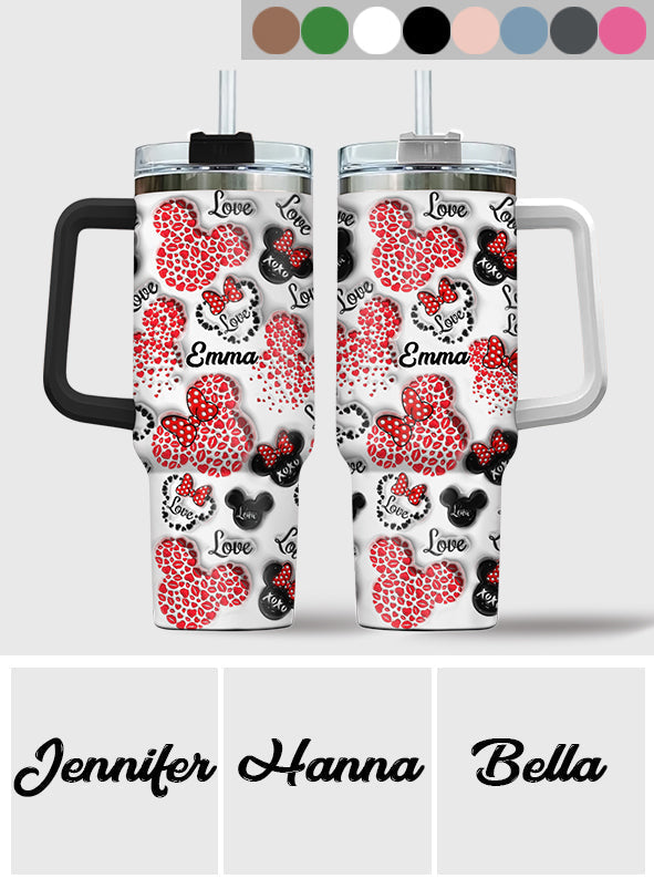 Personalized Mouse Heart Tumbler with Handle for Moms | Unique Christmas Gift