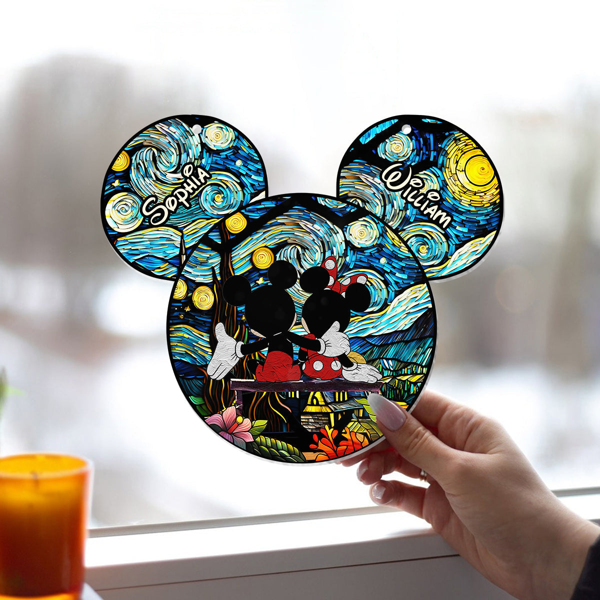 Personalized Mouse Couple Suncatcher Ornament for Animal Lovers