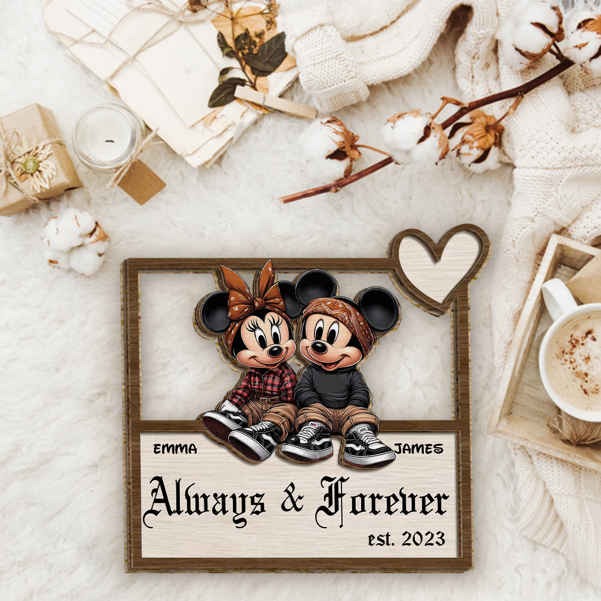 Personalized Always And Forever 2 Layered Wood Sign Gift for Couples