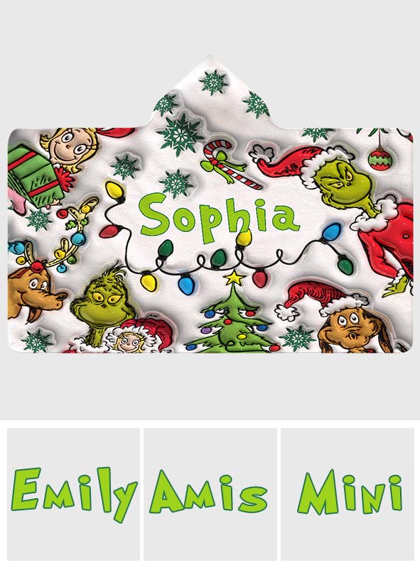 Personalized Christmas Hooded Blanket with Grinch & Friends Gift for Kids