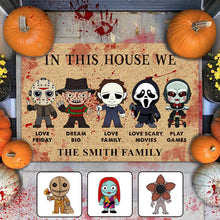 Load image into Gallery viewer, Personalized Scary Movies Doormat Custom Name Housewarming Gift
