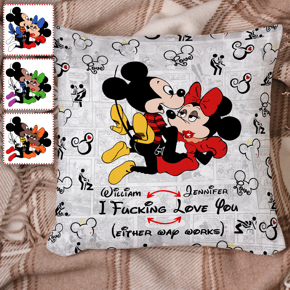 Personalized Mouse Couple Throw Pillow Custom Name Gift for Couples