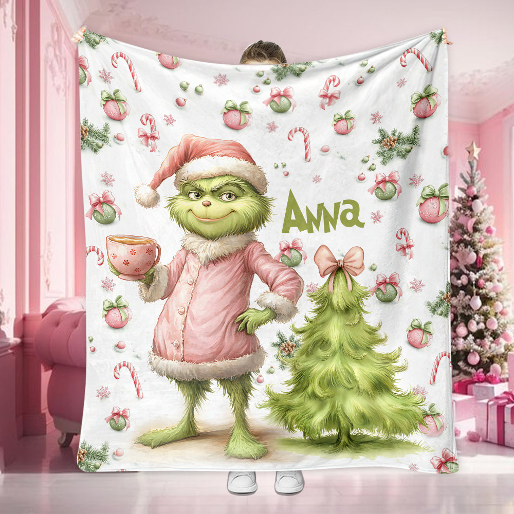 Personalized Grinch Christmas Blanket Custom Name Gift