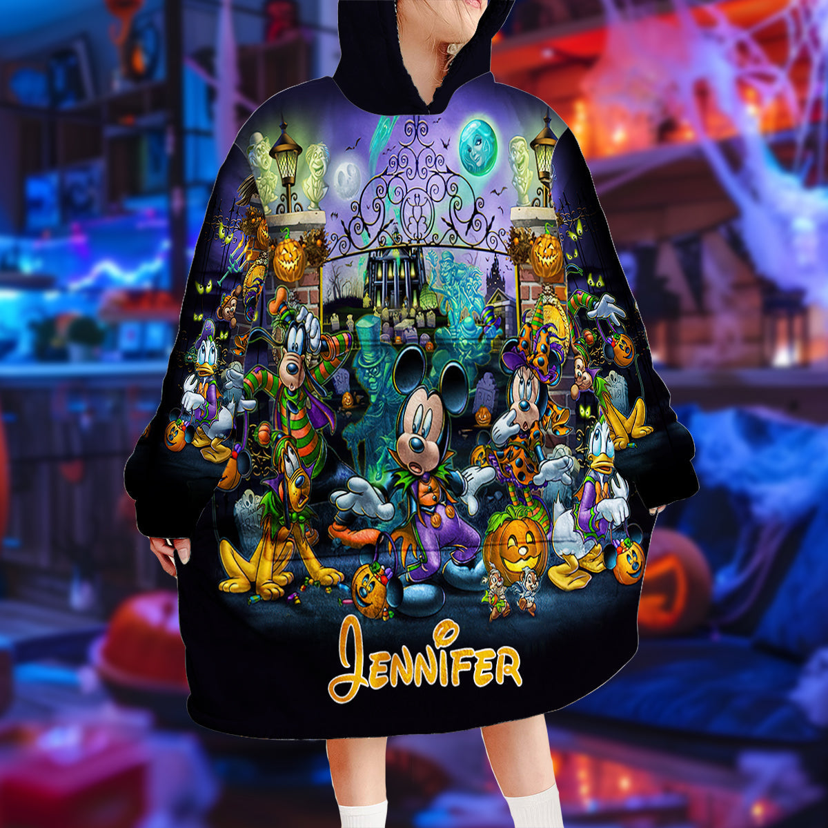 Personalized Halloween Blanket Hoodie Custom Name Gift